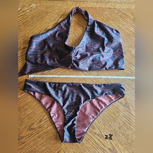 szL Animal Print Nude‎ Halter Bikini Adjustable Spring Break Summer Vacay Tiger